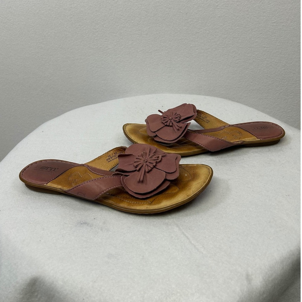 Boho Floral Born Womens 10 Dusty Rose Leather 3D Flower Thong Sandals W71921 - Picture 4 of 10